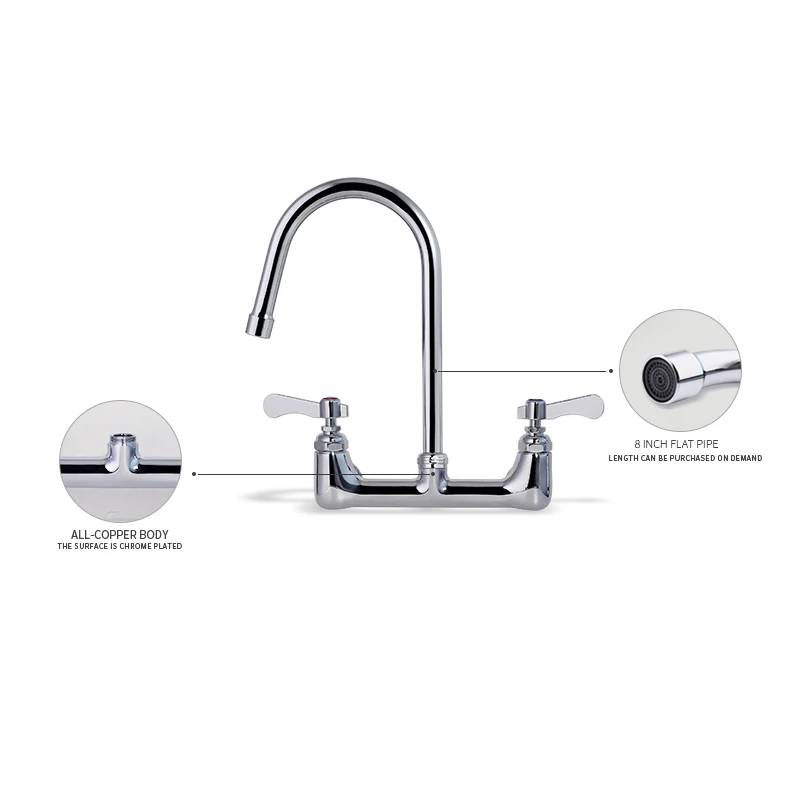 Commercial Kitchen Faucets Wall Mount 2 Holes Classic Kitchen Sink Mixer Tap Faucet With Brass Stainless Steel Kitchen Faucet details