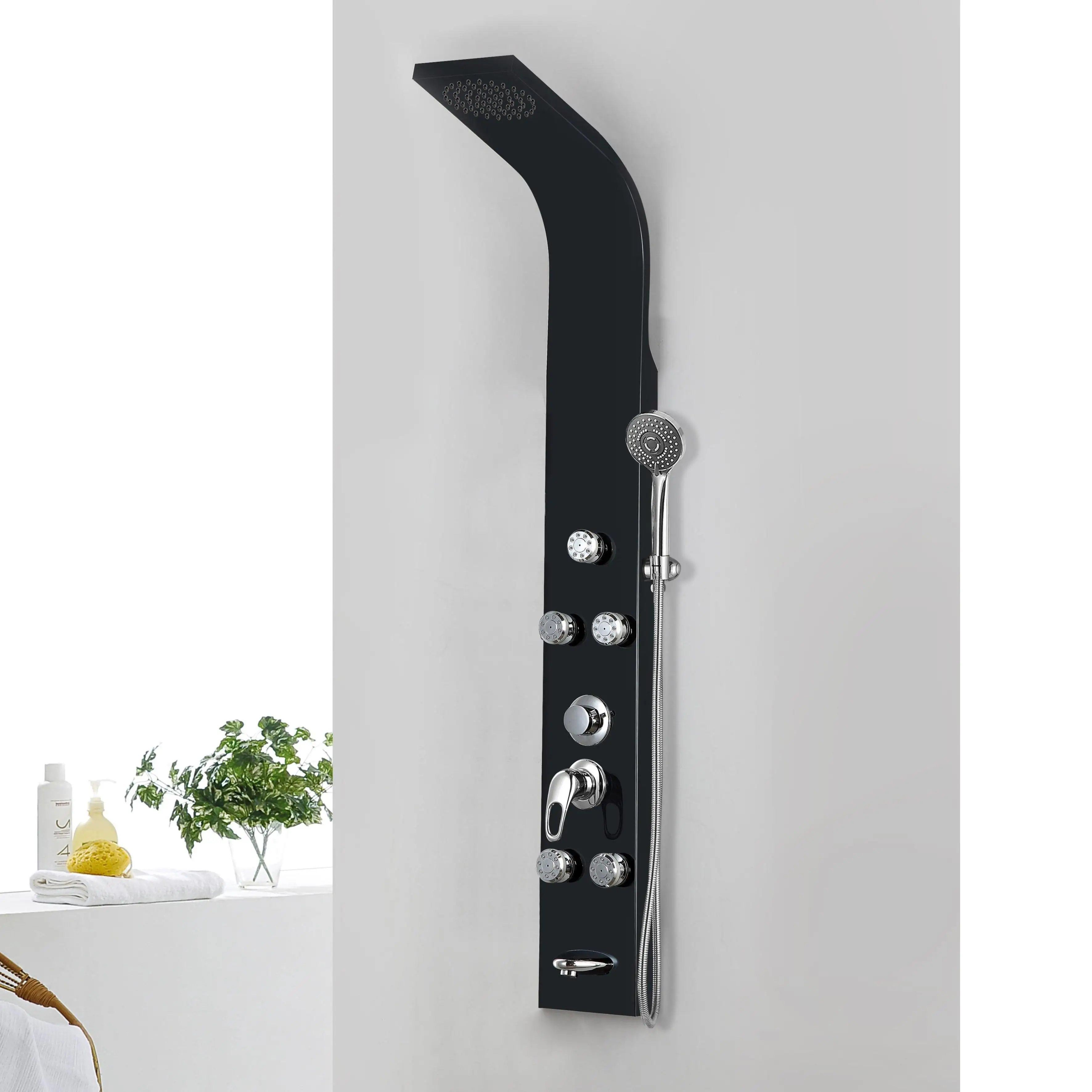 Hotaqi Modern Black Titanium Top Rainfall Handheld Shower Head Massage