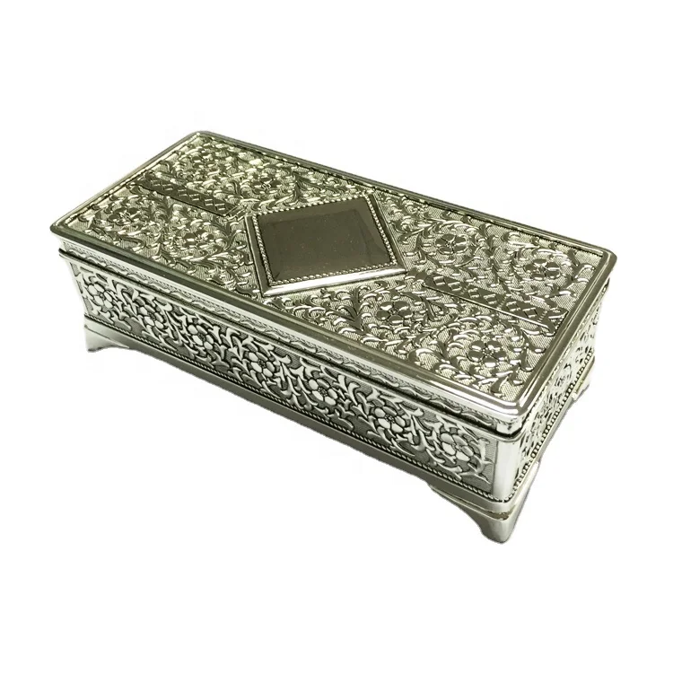 Metal Embossed Rect Shape Hinge Jewel Box