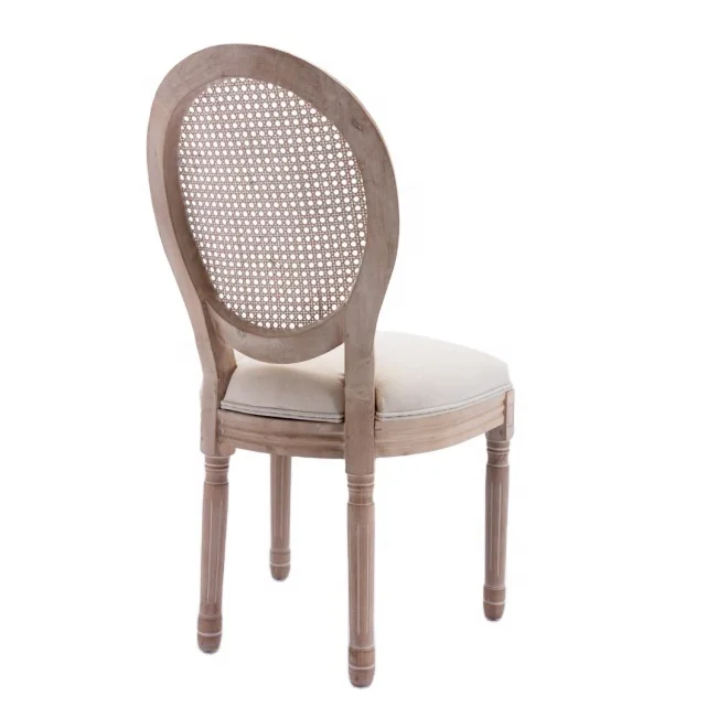 Dining Chair French Round Back Hexagonal Rattan Woven Soft Padded Wooden Chair Solid Wood Frame Wedding Restaurant Chair