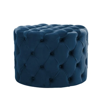 Upholstered Tufted Round Velvet Ottoman With Button Modern Footrest Stool Ottoman Comfy for Living Room