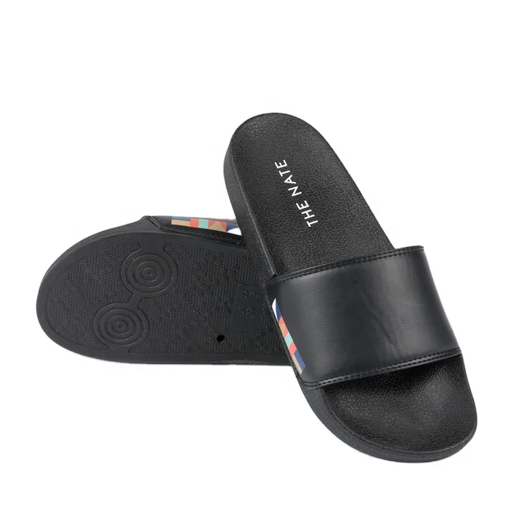 Nice Beach Custom Logo Pu Soft Men Slipper Genuine Leather Lining Waterproof Slide Sandal Flip Flops Wholesale