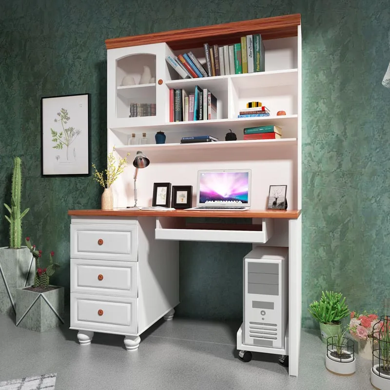 Wooden Computer Table with Bookshelf - Modern Study Desk for Office ...