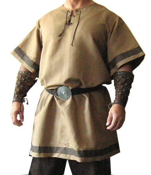 Túnica Medieval Ailrik Para Hombre | Manga Corta, Con Cenefa Y Cinturón | Disfraz Vikingo, Pirata, Caballero | Para Carnaval, Ferias Medievales, LARP