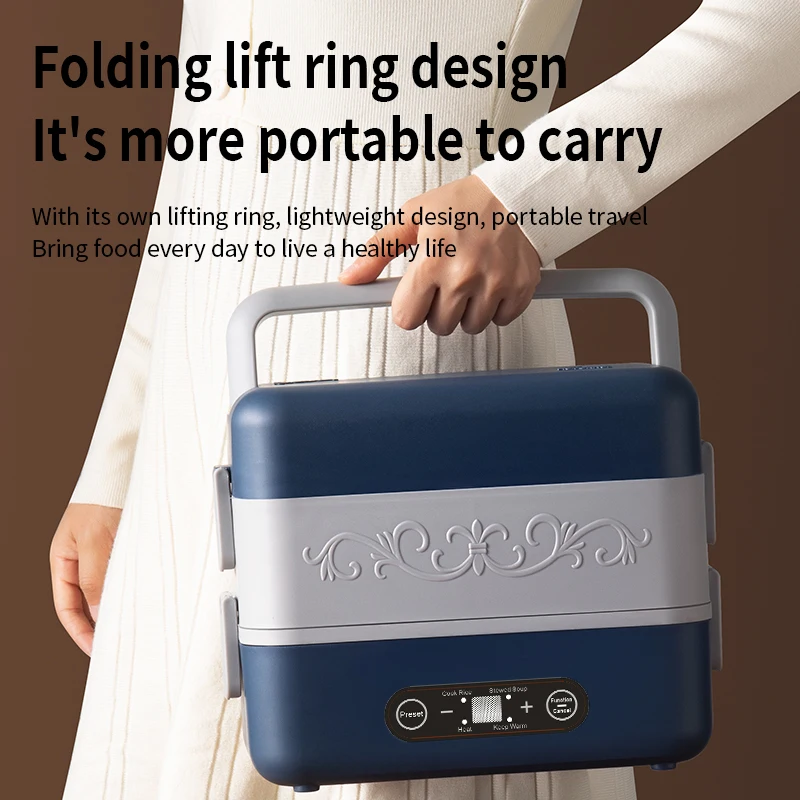 2.4L Timed Cooking Lunch Box Multifunctional Lunch Box, Stainless Steel Portable Fast Heating Lunch Box Electric Lunch Box