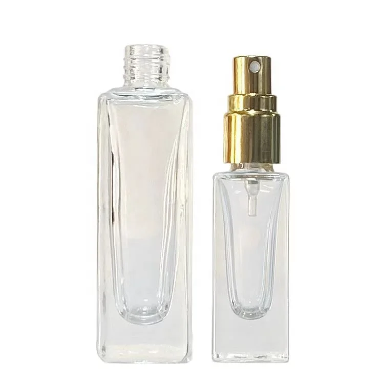10ml Refillable Thicken Bottom Empty Packaging Small Glass Spray Perfume Square Bottles with Gold Cap