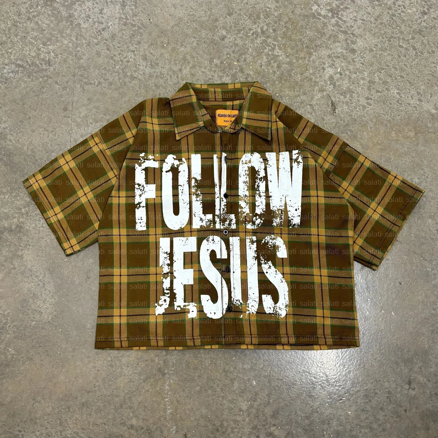 Custom High Quality Boxy Oversize Short Sleeve Screen Print Collar Button up Checkered Plaid Flannel T-Shirt Cropped T Shirt Men gallery 3