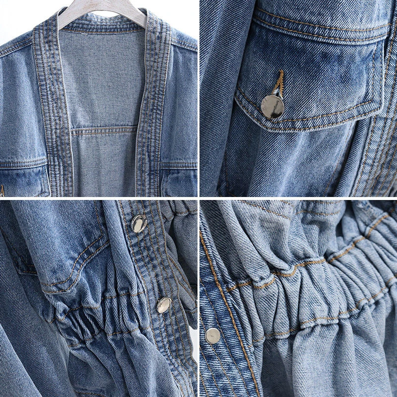 Denim Jacket Female V-neck Waist Fashion Trend All-match Women Jean Jackets in Bulk