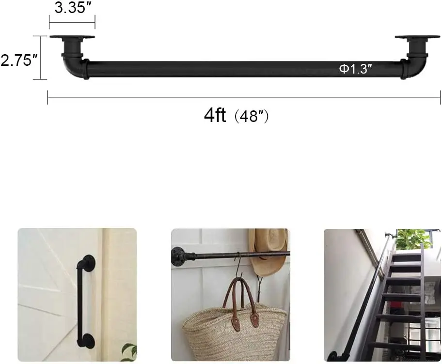 Wall Mount Pipe Handrail Non-Slip Industrial Staircase Handrail for Stairs