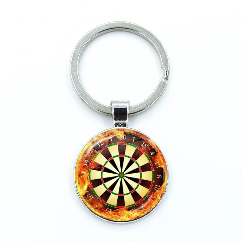 Fanhua Keychain Custom Blank Logo Dart Board Keyring Dart Disk Epoxy Sticker Dome Round Shaped Metal Keychain