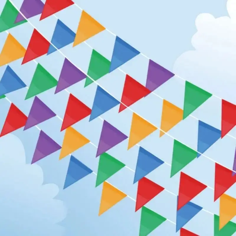 Huiyi Cheap Price Customized Print String Flag for Decorative Factory Made Triangle Flying Bunting Red White Green Flag