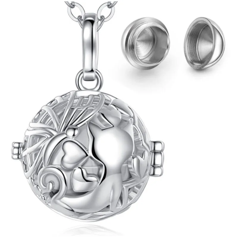 Urn Cremation Memorial Pendant Cat Love Locket for Human or Pet Ashes Keepsake Capsule Necklace Hollow Ball DIY Jewelry