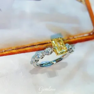 Instarsgem 1.24CT Radiant Yellow Lab Diamond Ring - PT950/18K, Anniversary Band with Accents