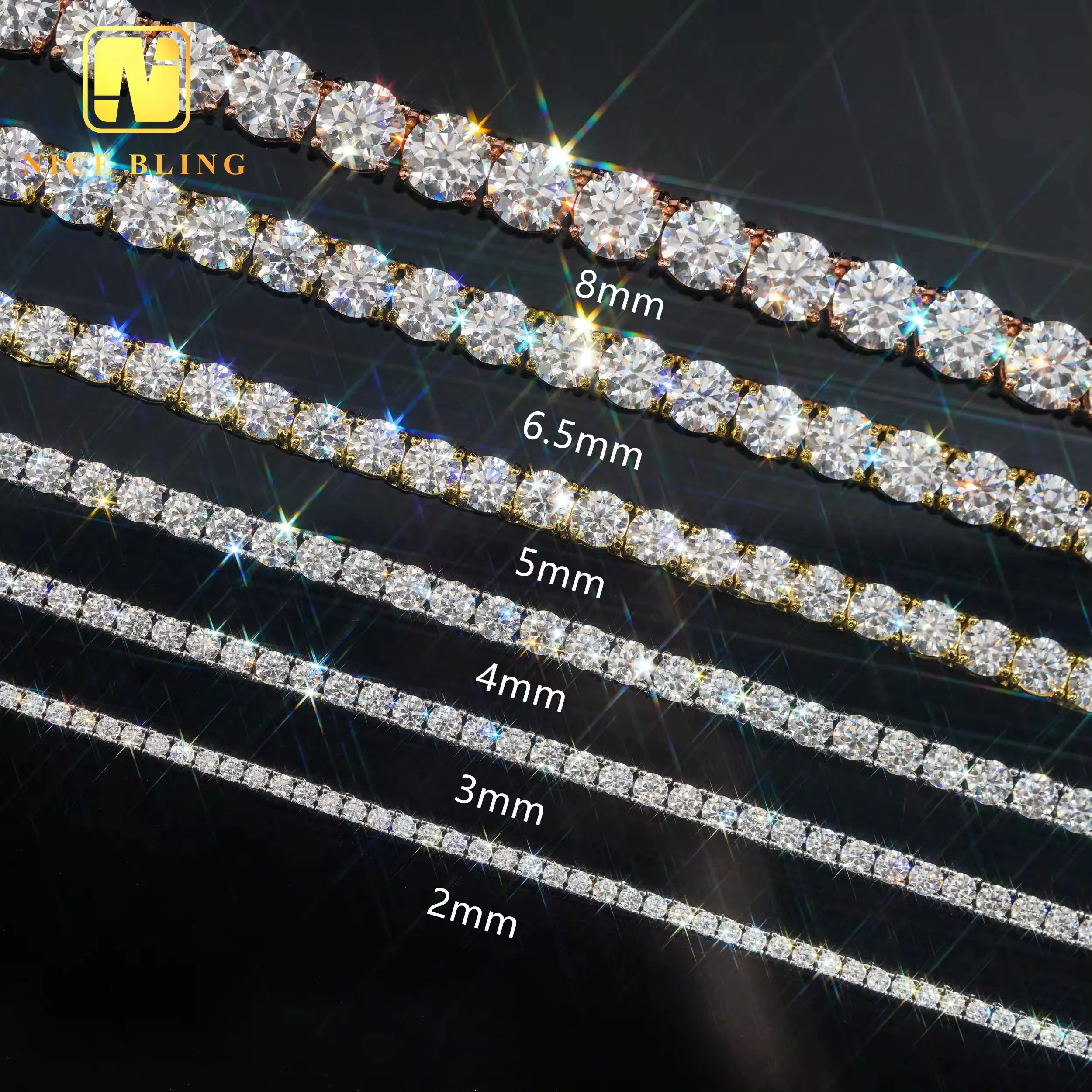 Iced Out 5mm Moissanite Tennis Chains Gold Plated 925 Sterling Silver