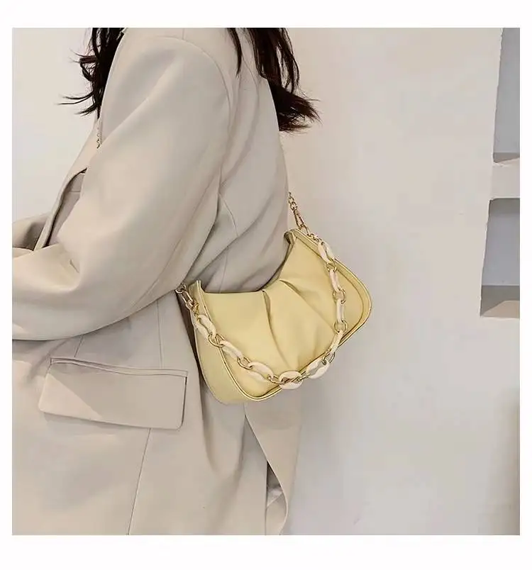 Fashion Solid Color Pu Leather Cloud Handbags Women Shoulder Chain ...