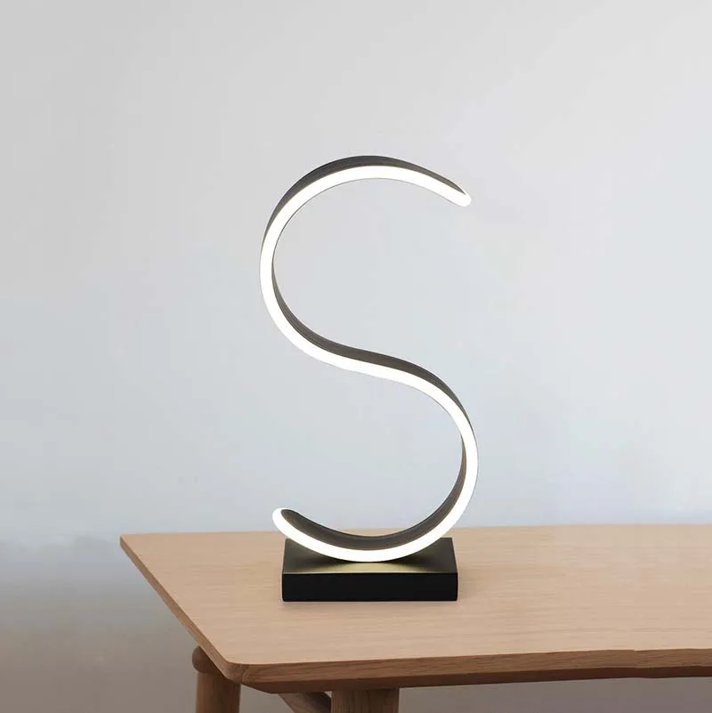 Modern creative S table lamp bedroom living room bedside warm home place S-shaped desk lamp