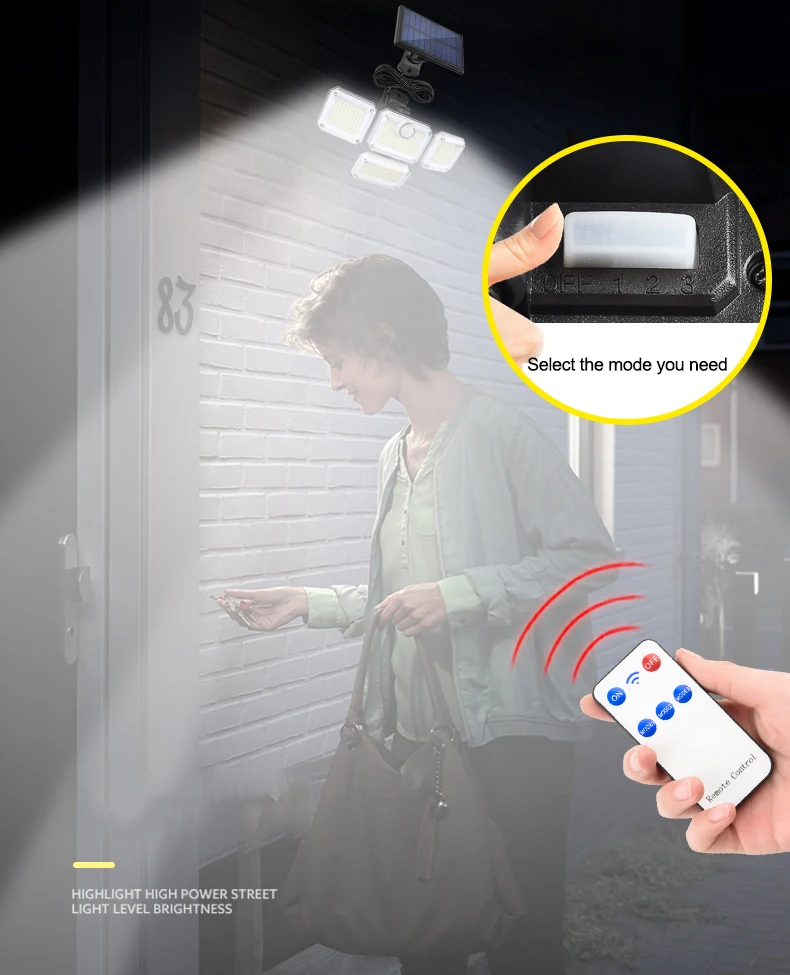 333LED Solar Lamp Outdoor Motion Sensor Human Induction Adjustable Head IP65 Waterproof Multipurpose Solar Power Wall Lights