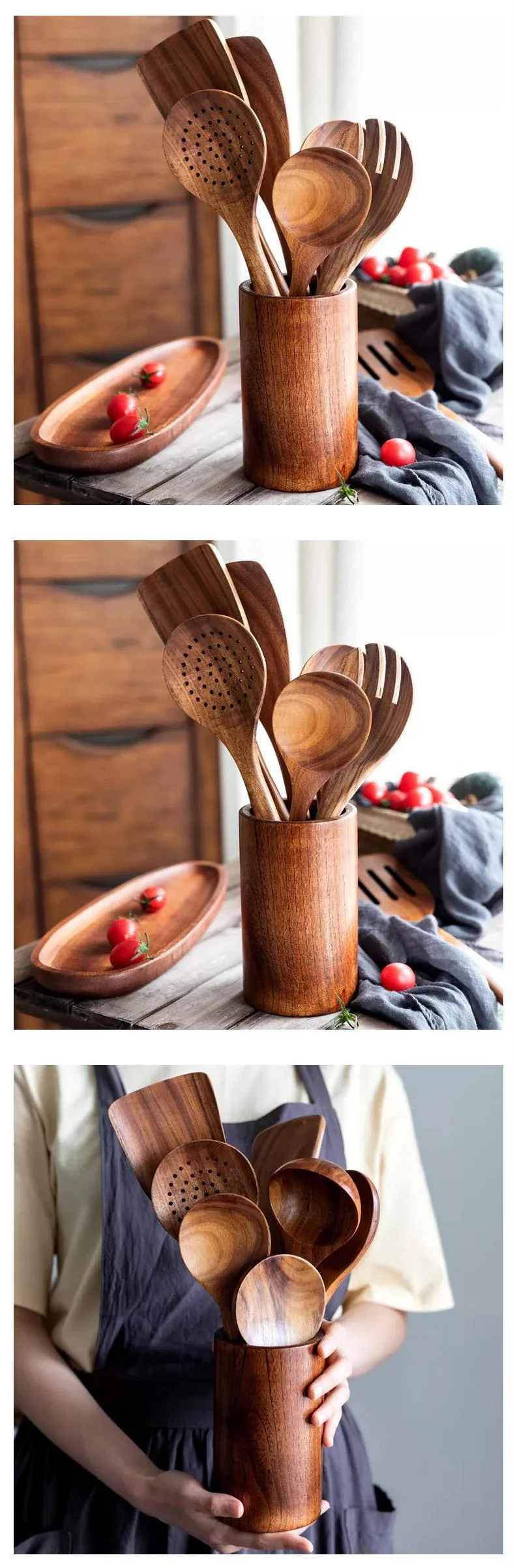 Custom Kitchen Wooden Utensils Wood Cookware Tools Spoon Spatula Acacia