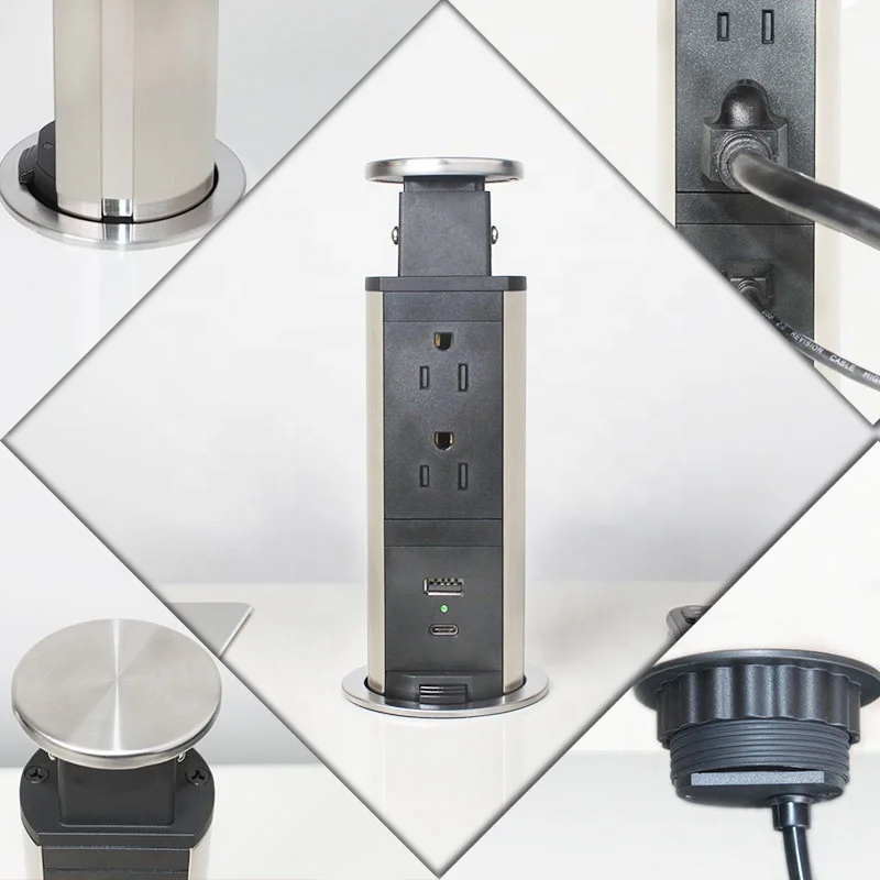 US Power Strip with USB Type C Charger for Office Furniture