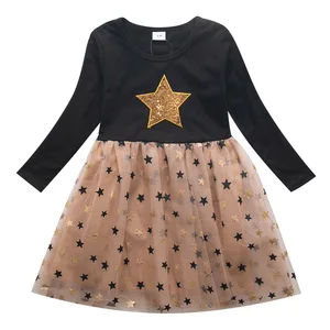 Customizable Girl's Stars Sequins Princess Dresses Long Sleeve Party Kids Dress for Winter&Fall