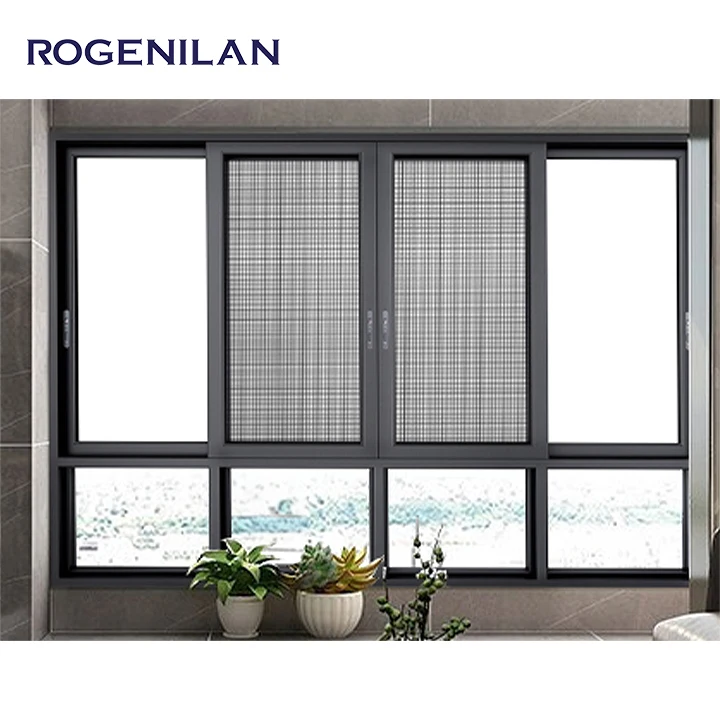 Sliding Aluminum Window with Mesh Soundproof Glass Aluminum Sliding Kitchen Window