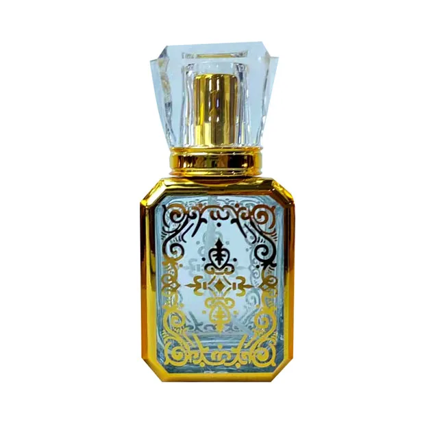 product 30ml 50ml 60ml dubai high quality uv engraved octagonal bottle gold glass perfume special shaped empty attar oud bottle-26