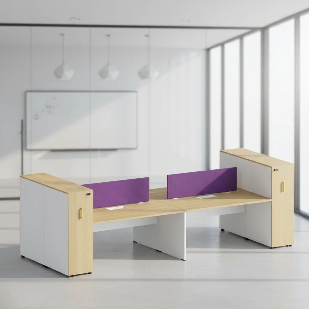 Double Row Executive Workstation System with Six-Person Office Layout and ABS-Connected Storage Cabinets 3
