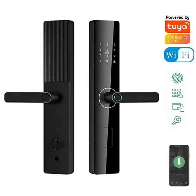 Factory Price Handle Tuya WiFi Fingerprint Digital Password Rfid Lock App Smart Door Lock for Wooden Door Apartment Home Room Z4