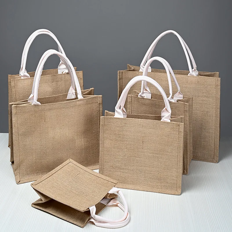 Custom Designer Eco-friendly Jute Bag Modern Reusable Linen Shopping Tote with Your Business logo for Welcome Gifts preview 2