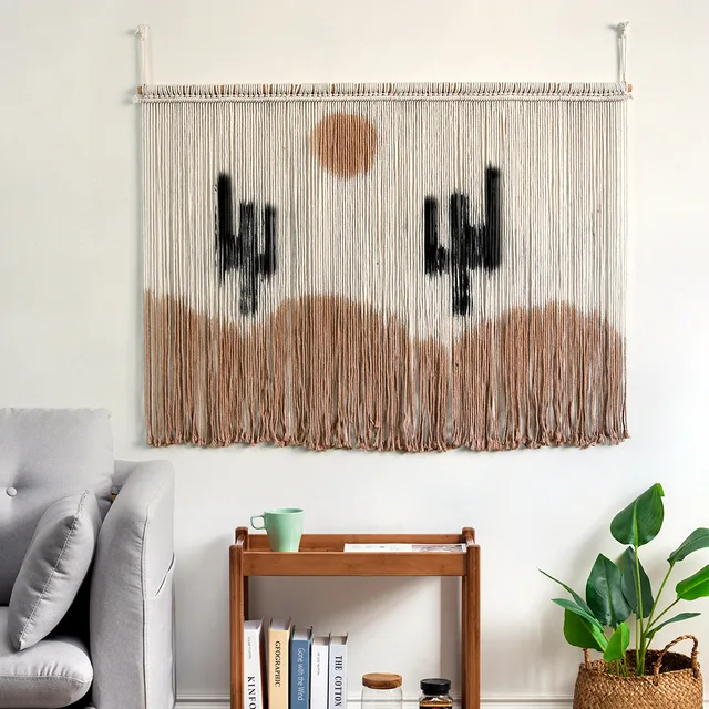 Handmade Woven Macrame Wall Hanging Modern DIY Dyed Color Boho Home Decor Macrame Tapestry Tie-Dye for Office Home Decorations