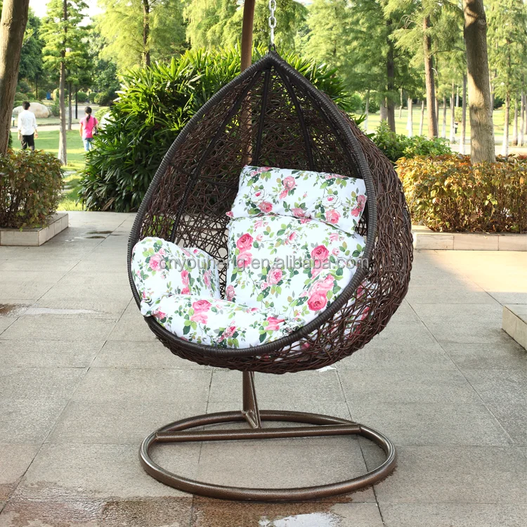 Contemporary Dual Rocking Egg Chair Wicker Bird's Nest Hanging Swing  Indoor/Outdoor Steel Garden Furniture Rattan Living Room