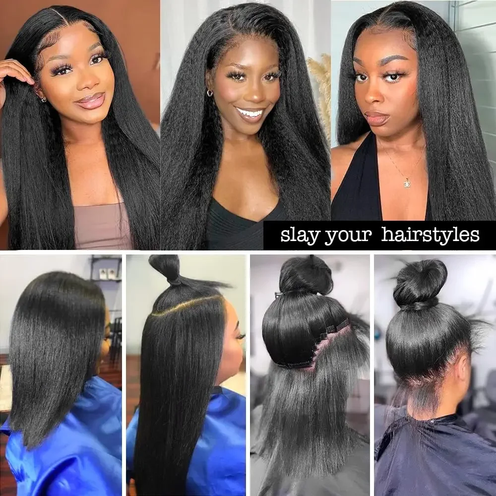 Kinky Straight Tape In Human Hair Extensions Black Remy Hair_voghion.com