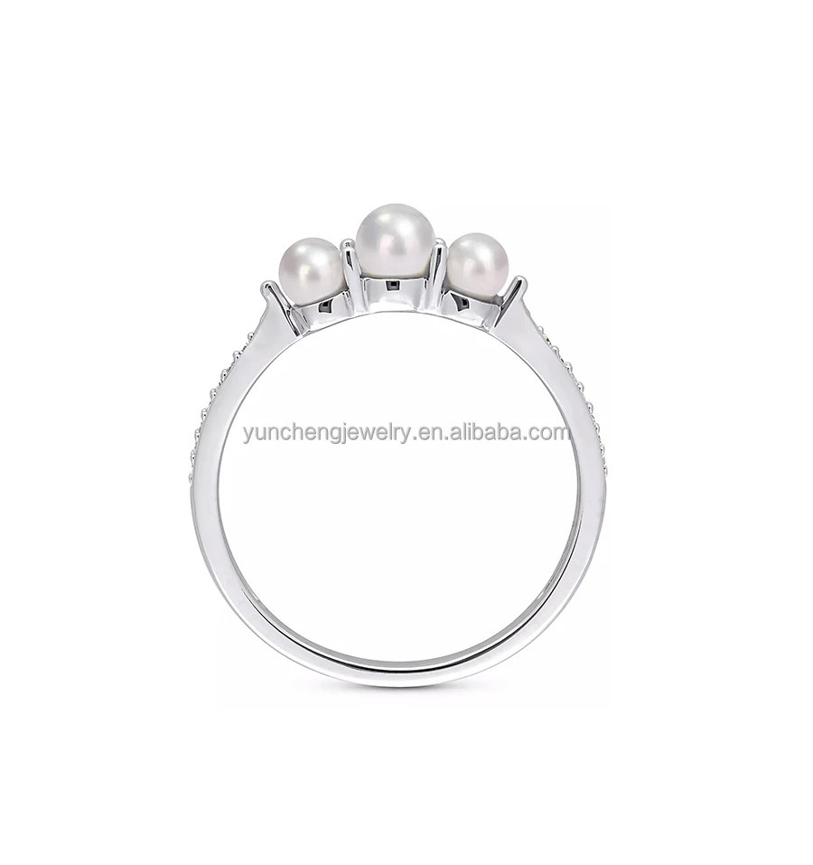 Wholesale 925 Sterling Silver Freshwater Pearl Ring with Diamond Accent in 18k Gold Plated AAAA Grade Band Ring