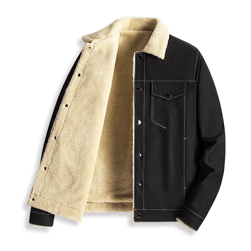 Classic Thick Fleece Lined Truck Driver Jacket, Winter Warmth, Fleece Single-Breasted Coat, Unisex Outerwear