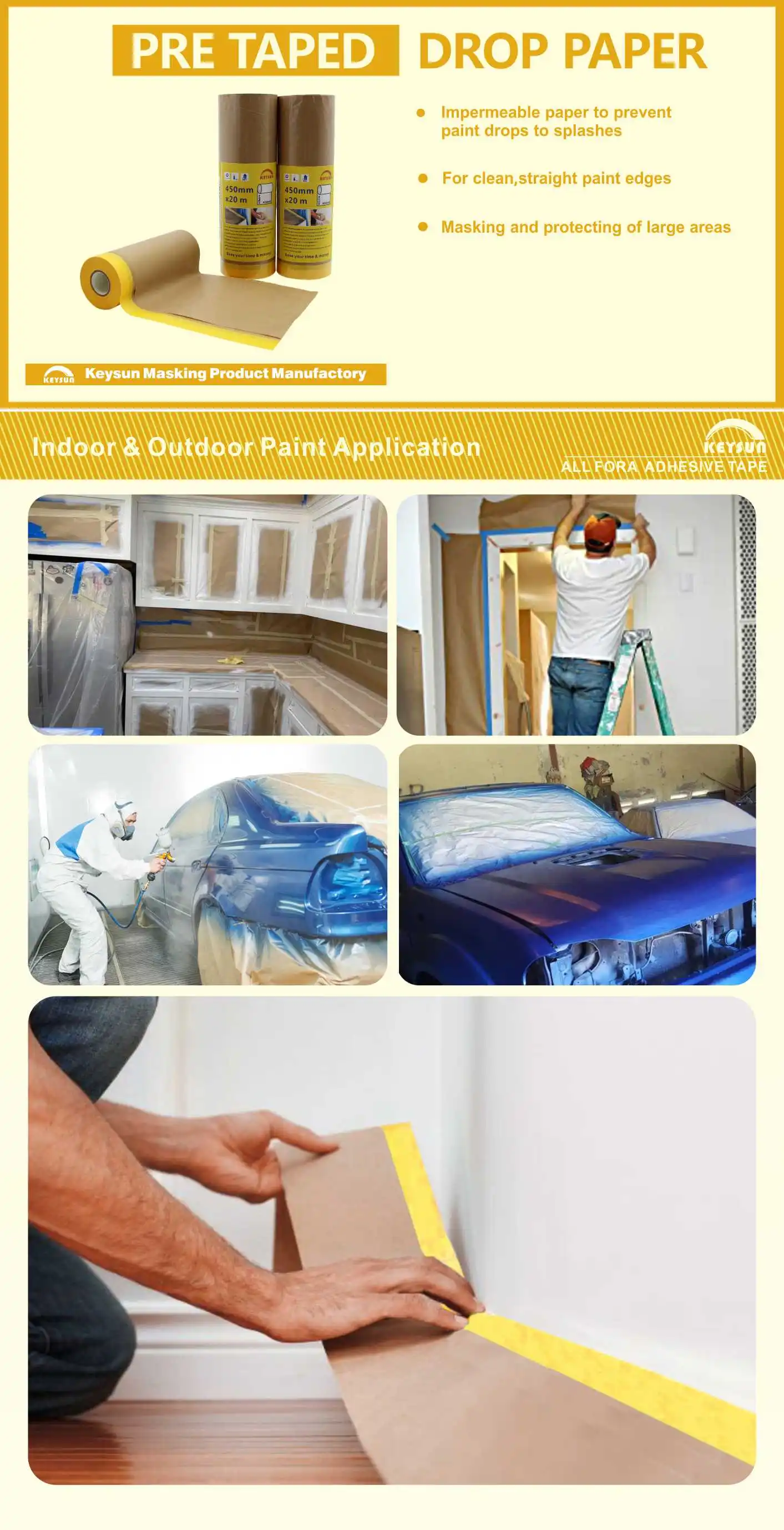 Keysun Pretaped Masking Paper For Car Or House Painting Buy Car