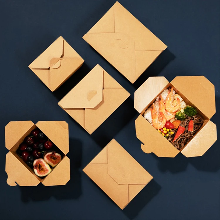 Takeaway Packaging | Lipack Wholesale Disposable Biodegradable Kraft Craft Paper Lunch Takeaway Box Folding Container For Fast Food Packaging