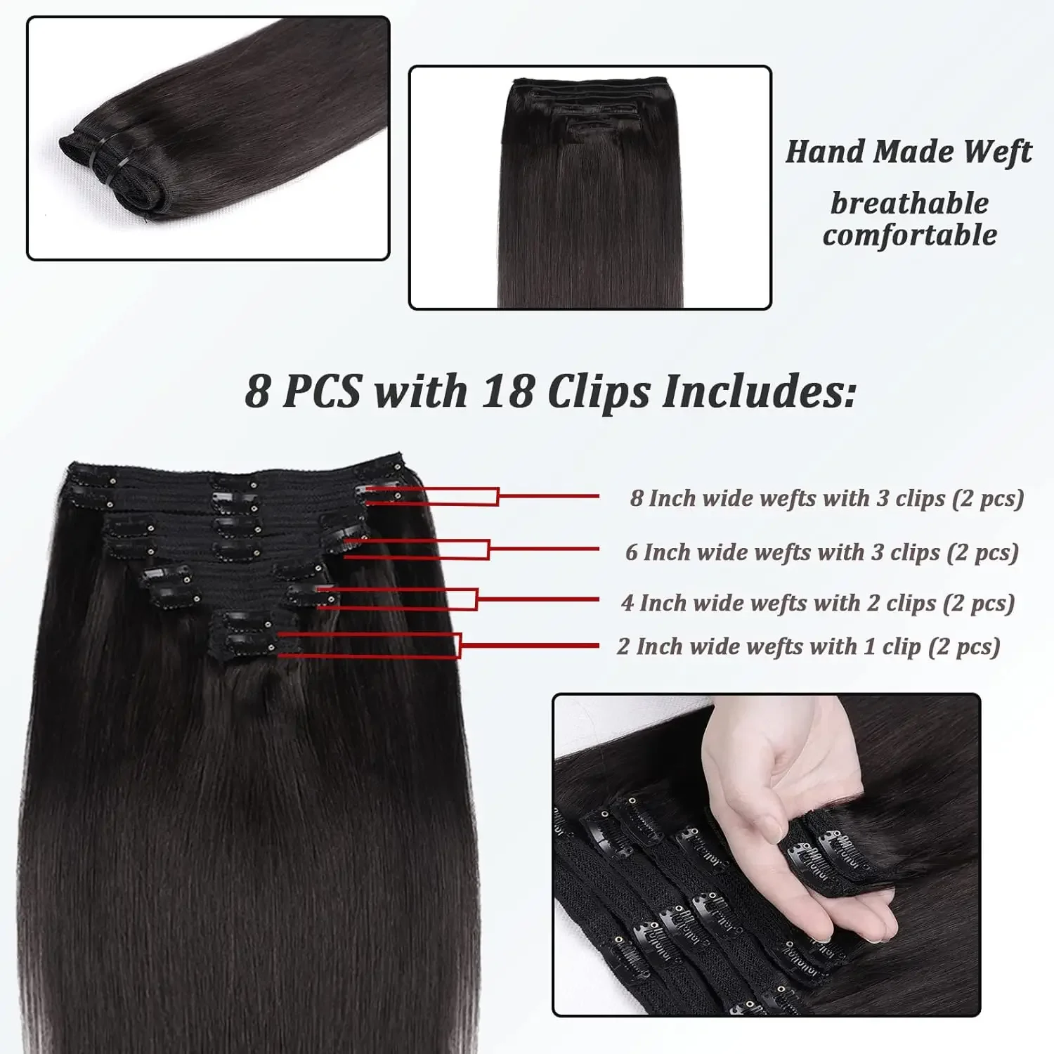 120G 8-teiliges Set Clip-In-Haarverlängerungen, Echthaar, 10 bis 26 Zoll, brasilianisches Remy-Haar, glattes Haar, natürliche schwarze Farbe für Frauen_voghion.com