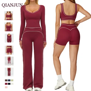 Wholesale Color Blocked Yoga Set 6-Piece Fitness Workout Suits Quick Drying Breathable Pants Running Exercise Yoga Sets
