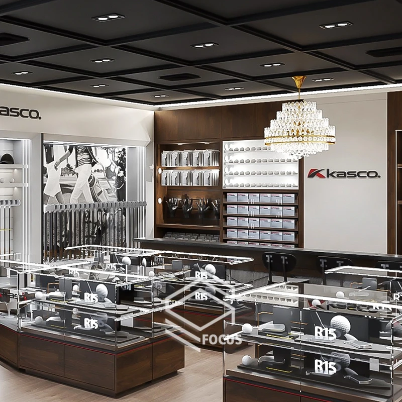 Custom Golf Store Interior Fashion Tailor Design Shop Fittings Equipment  Storage Floor Standing Golf Display Rack Fixture