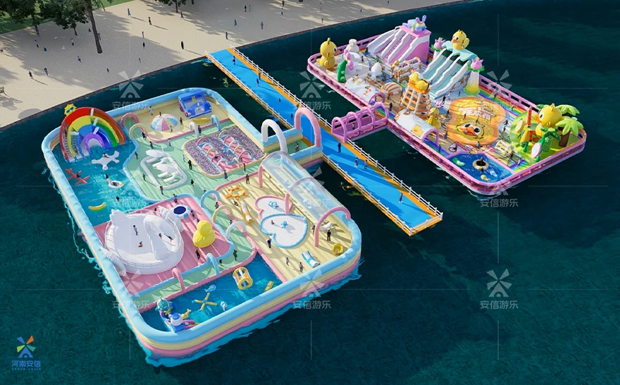 Carnival Ducks and Swans Theme Castle Themed Inflatable Floating Jumping House Big Inflatable Water Park Equipment Price