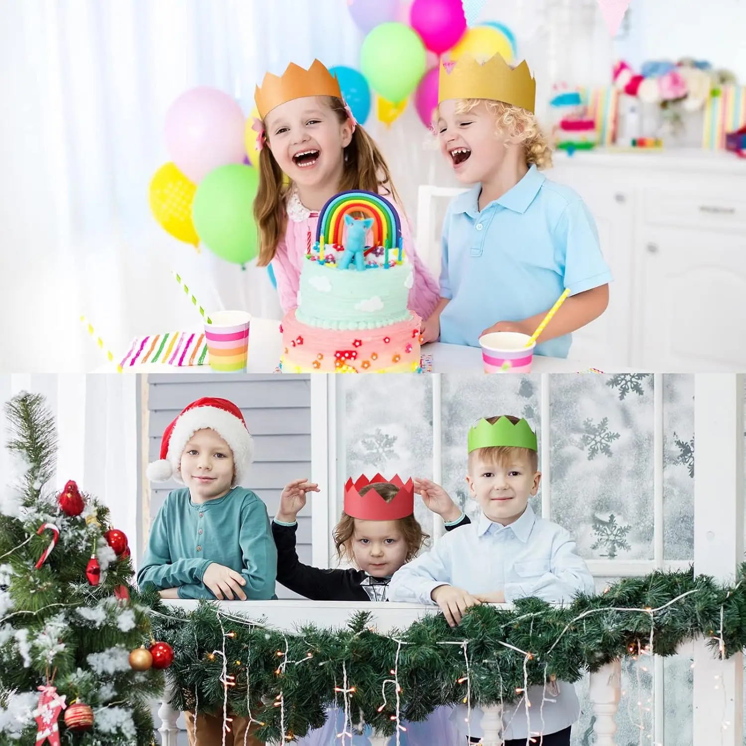 CCINEE 100Pcs Christmas Paper Crowns Hats For Crackers, Christmas Cracker Hats Bulk DIY Xmas Party Hat For Popper Fillers Holiday Party Favor