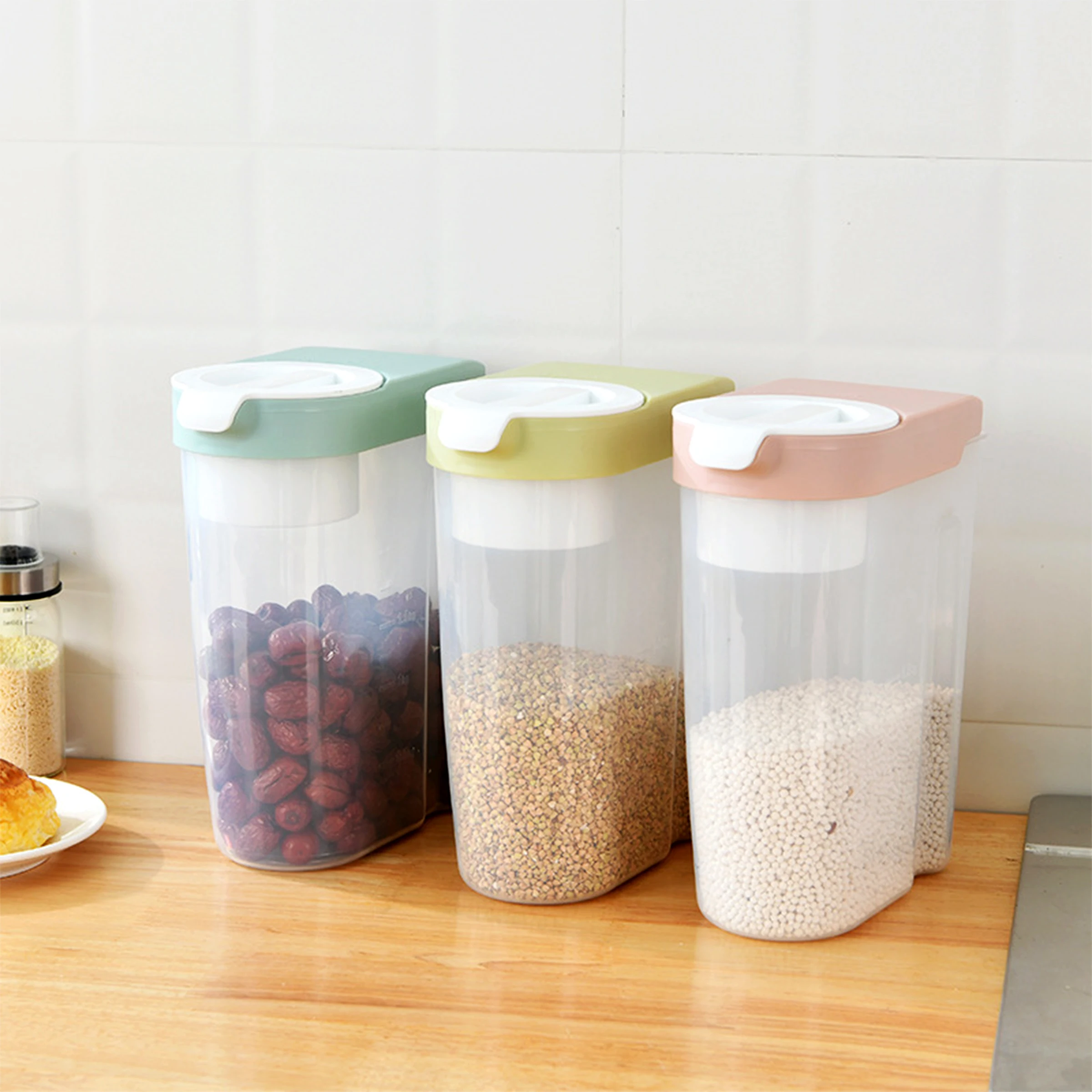 Recipiente Transparente em Plástico para Armazenamento de Alimentos à Prova de Umidade com Tampa Selada para Uso Doméstico Recipiente para Armazenamento de Ração de Cães e Gatos