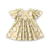 Light Yellow Floral Bunny Flutter Sleeve Dress
