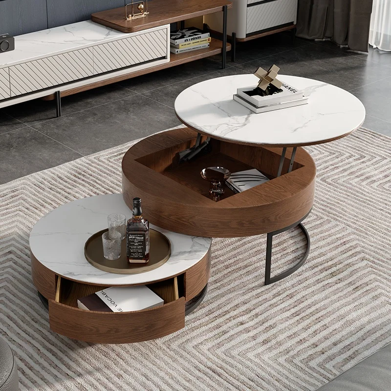 Modern Multifunctional Lift Top Coffee Table Walnut Wood Living Room Spacious Center Table Practical Sitting Room Table
