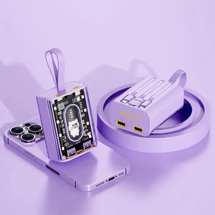 20000mAh Transparent Mini Power Bank Digital Display Fast Charging Power Supply with LED Night Lamp for Smartphone Charging