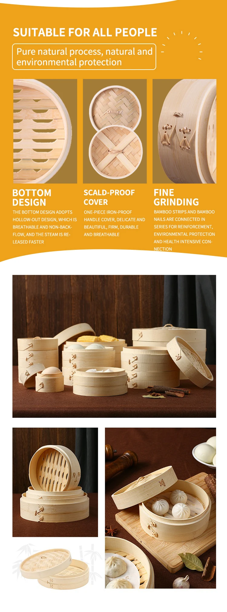 Non Moldy Mini Bamboo Steamer 10 Inch Bamboo Steamer Basket For Cooking