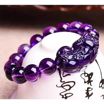 Purple Black Stone PIXIU Bracelet Crystal Feng Shui Lucky Brave Wealth Bracelet for Women Men Bangles Beads Wholesale