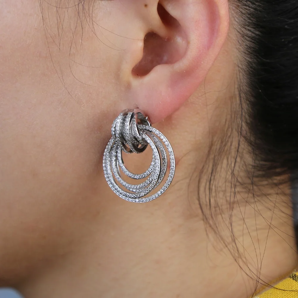 Promotion Multiple Circle Hoop Drop Silver Gold Metal Hoop Fashion Women Lady European Classic Hoop Cz Earring