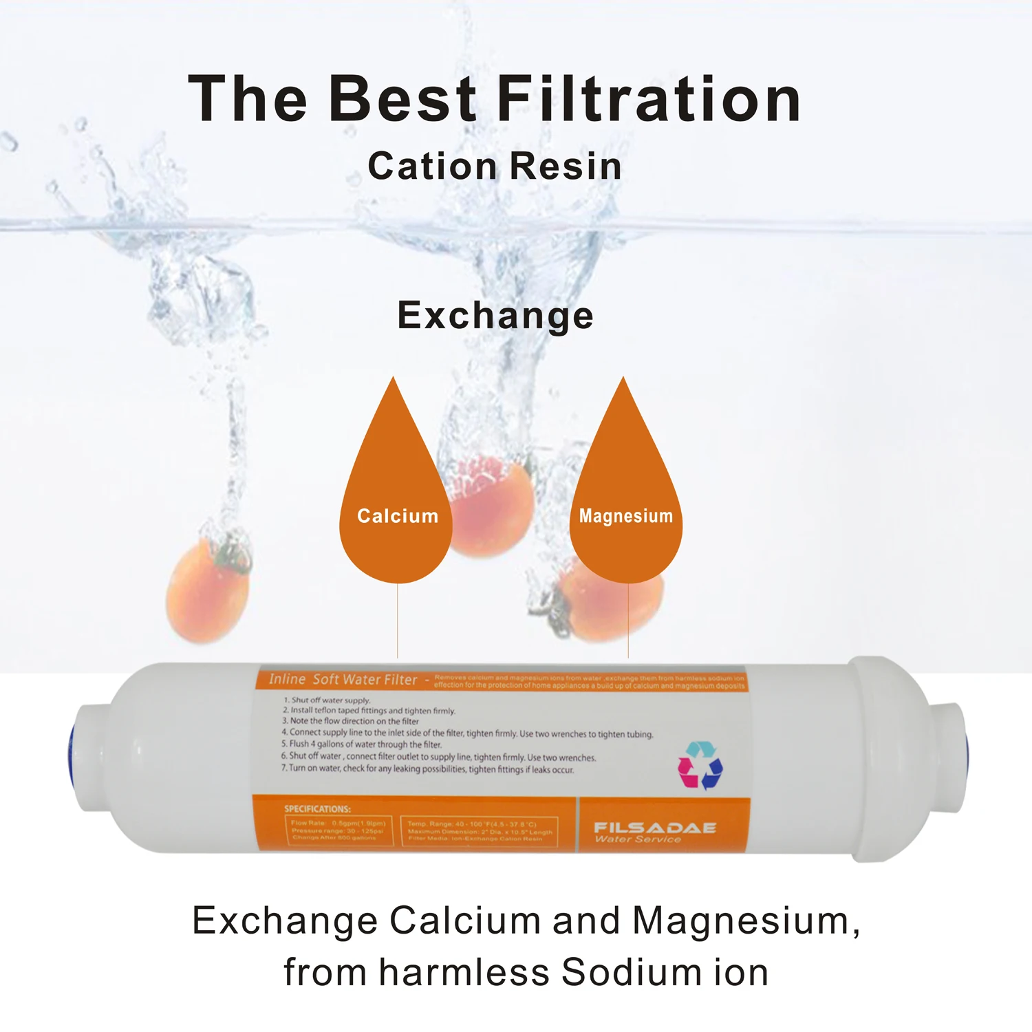 Inline Resin Replacement Water Filter 2" X 10" Water Softener Cartridge