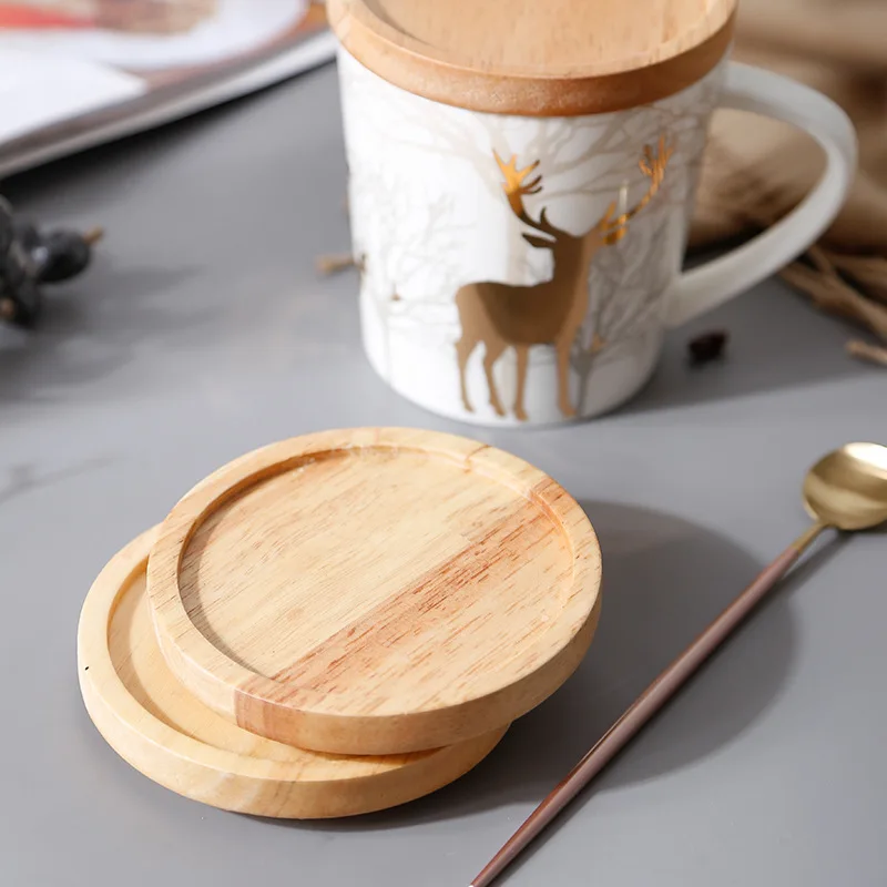 Custom Bamboo Coffee Mug Lid w/ Spoon Hole